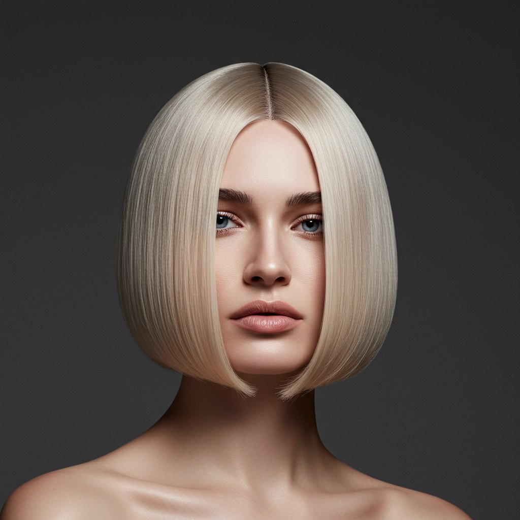 Model With Sleek Glass Hair Bob