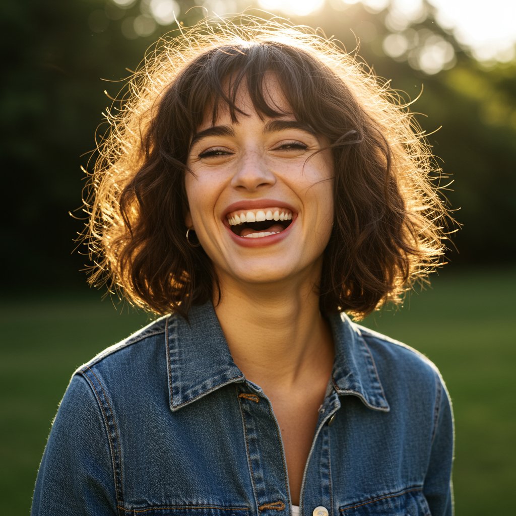 Woman With Shaggy Bob Laughing