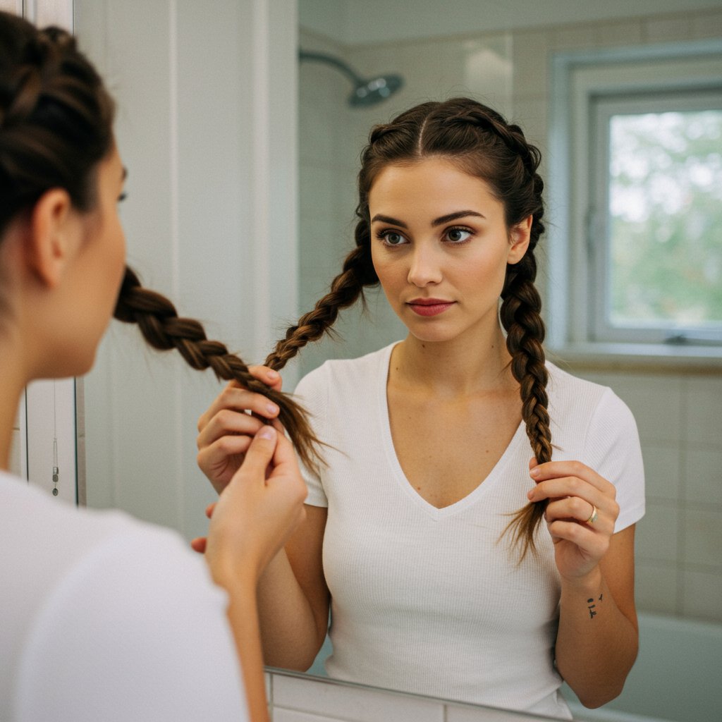 Thoughtful-Woman-Touching-Her-Braid