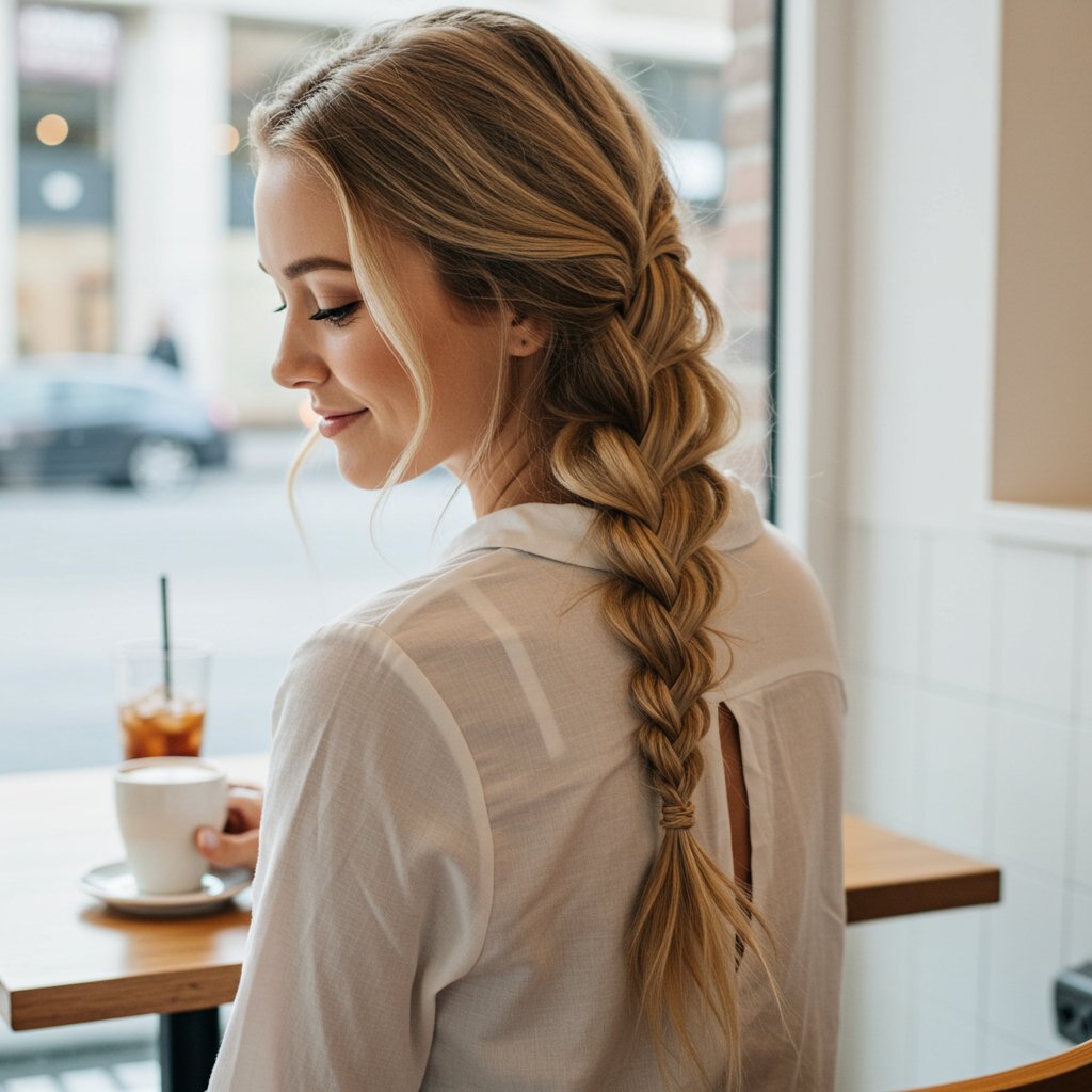 Woman-With-Bohemian-Fishtail-Braid-In-Cafe
