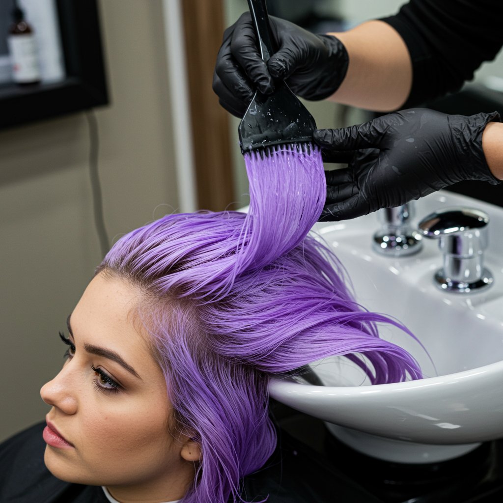 Stylist Applying Toner To Blonde Hair