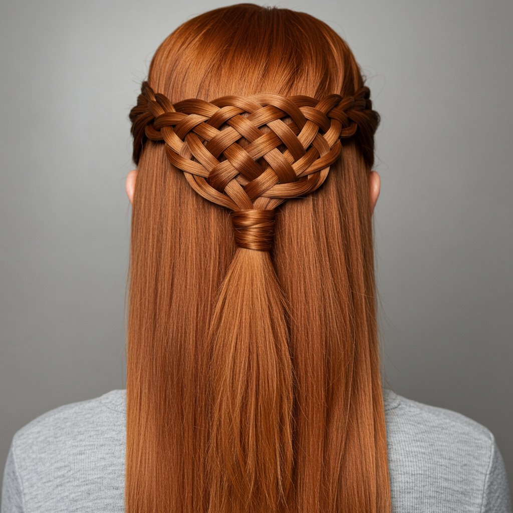 Back View Celtic Knot Half Up Hairstyle