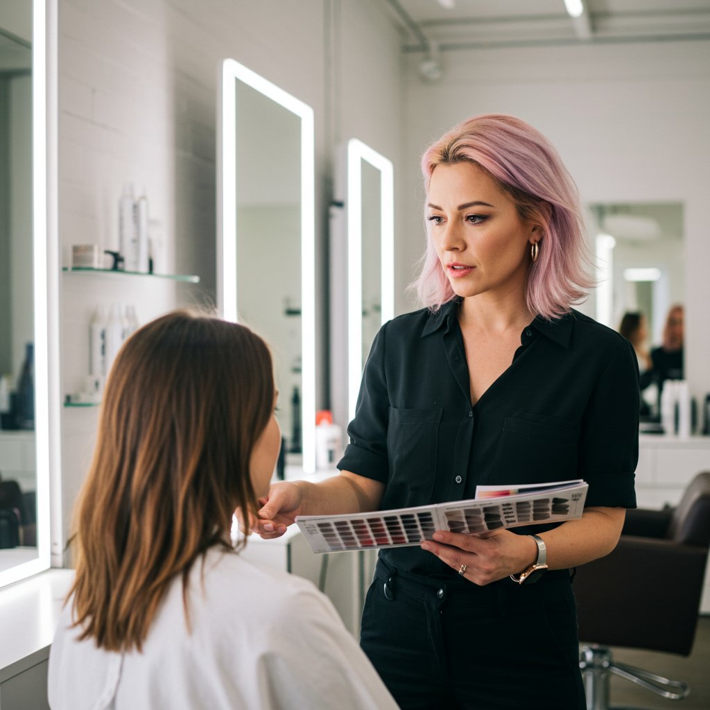 Stylist-Consulting-With-Client-In-Salon