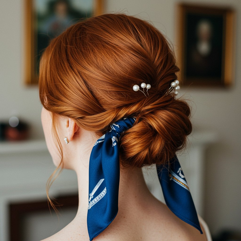 Elegant Updo With Scarf And Pins