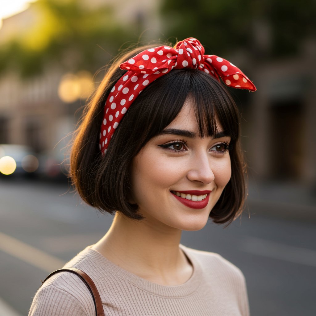 Woman Wearing Scarf As Headband