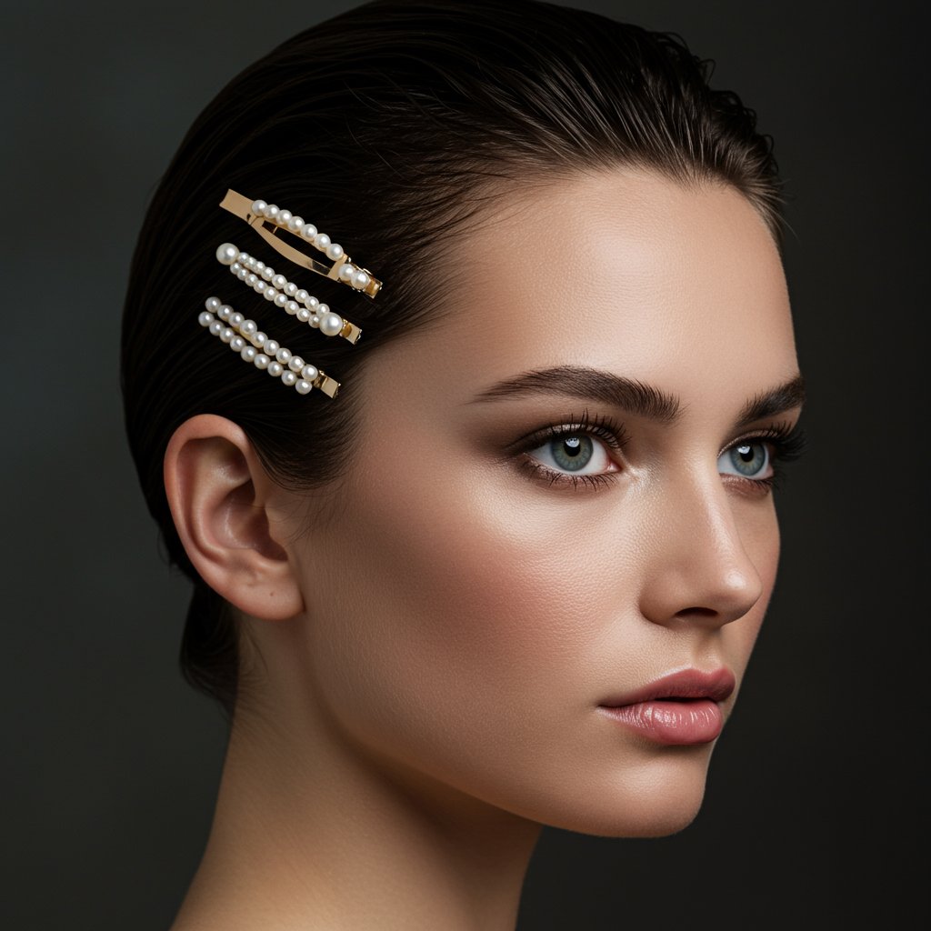 Slick Back Hair With Pearl Clips