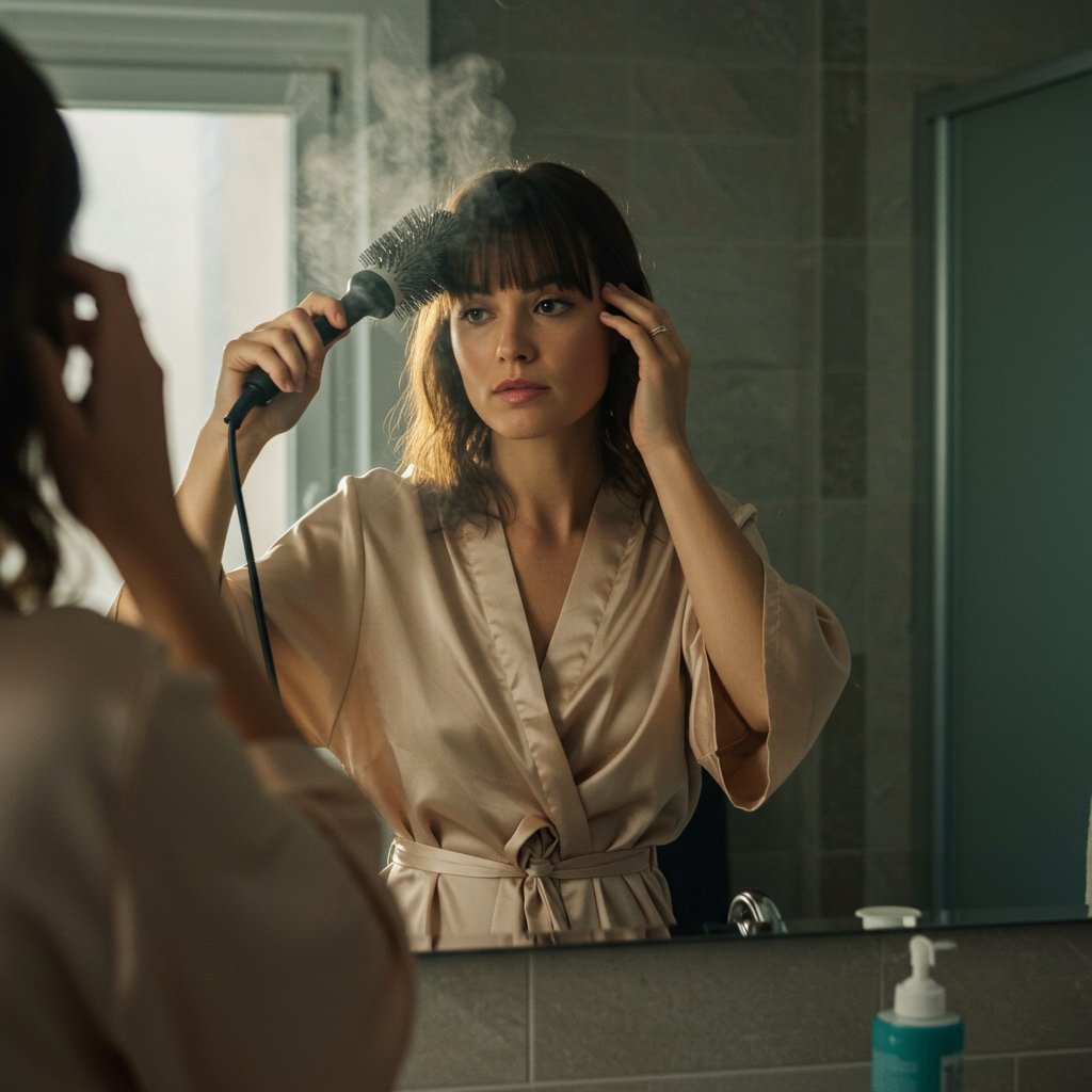 Woman-Styling-Bangs-In-Morning