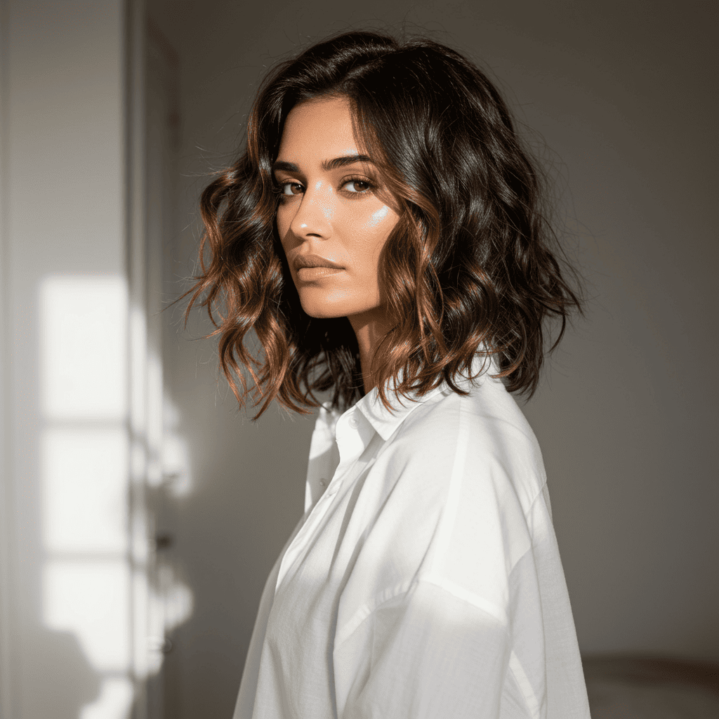 Beach Waves Brunette Messy Style