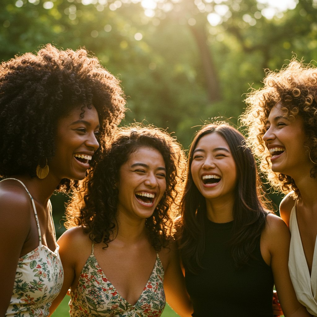 Diverse Women Natural Hair Textures Laughing