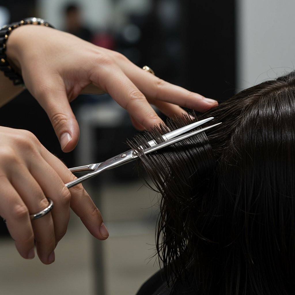 Stylist-Demonstrating-Layering-On-Thick-Hair