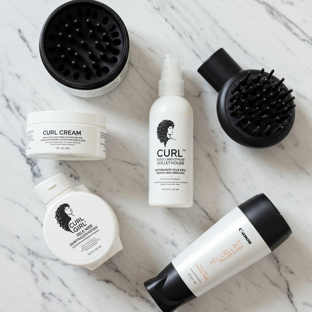 Flat Lay Of Curly Hair Products