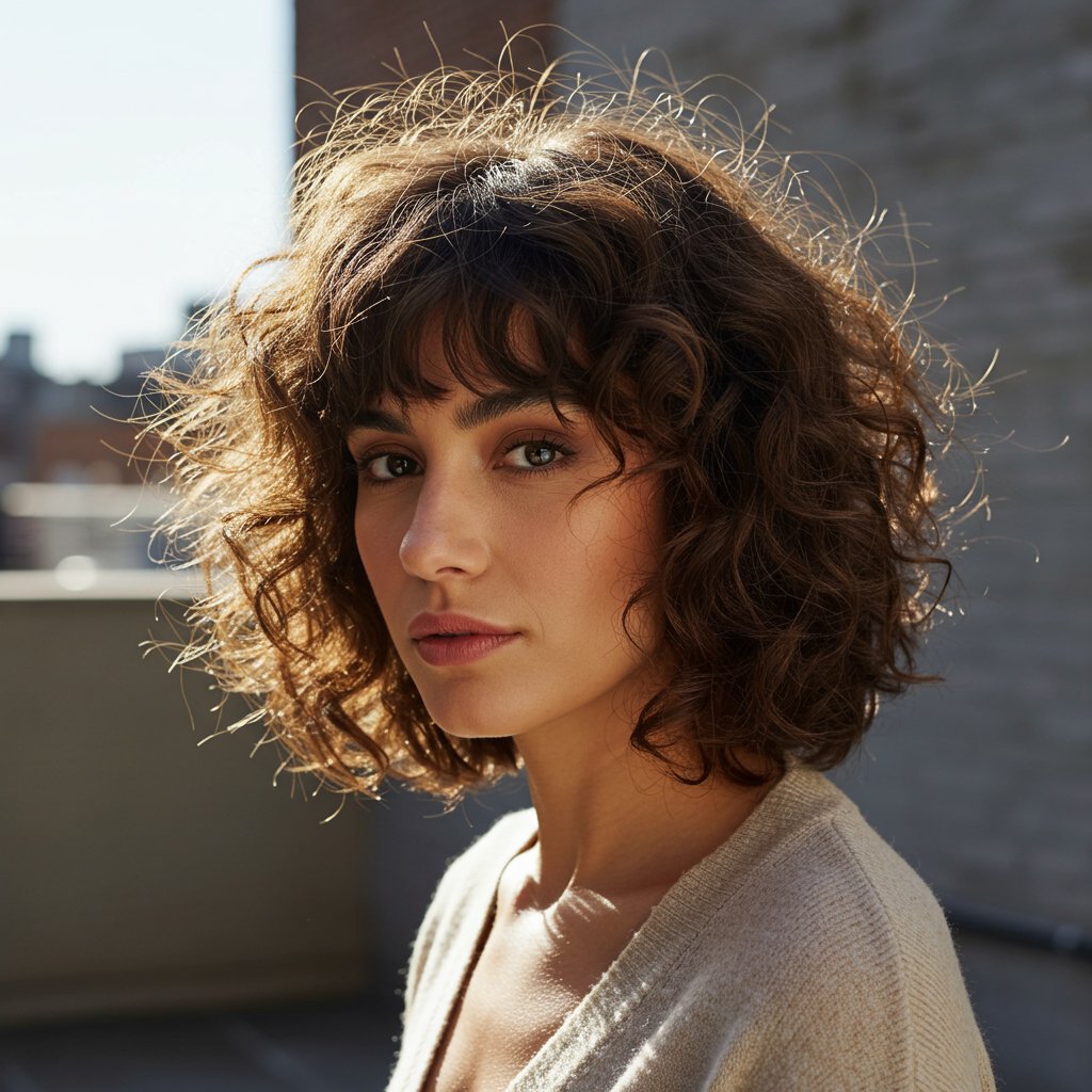 Model With Modern Curly Shag Haircut