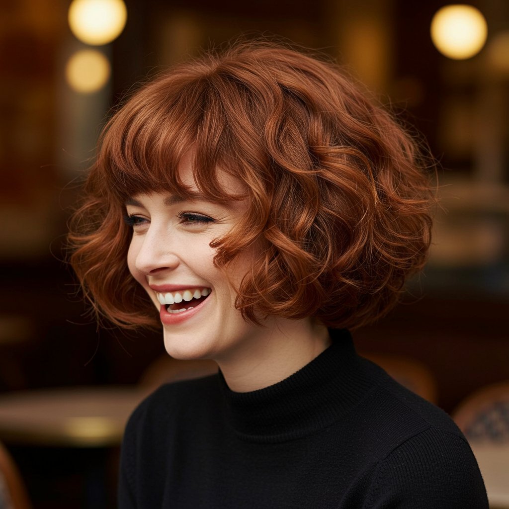 Woman With Chic Layered Curly Bob