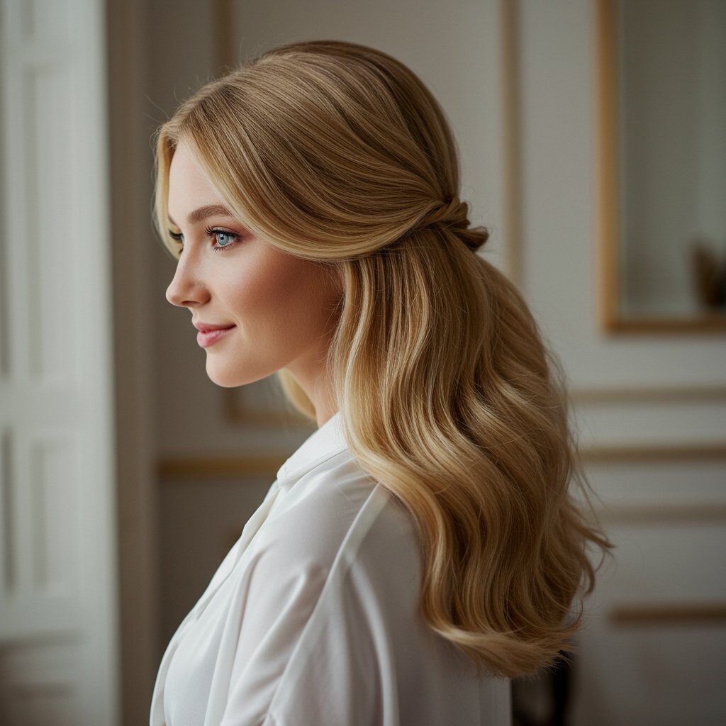 Classic Half Up Style With Soft Waves