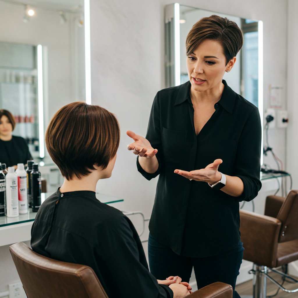 Woman-Consulting-With-Stylist-About-Short-Hair