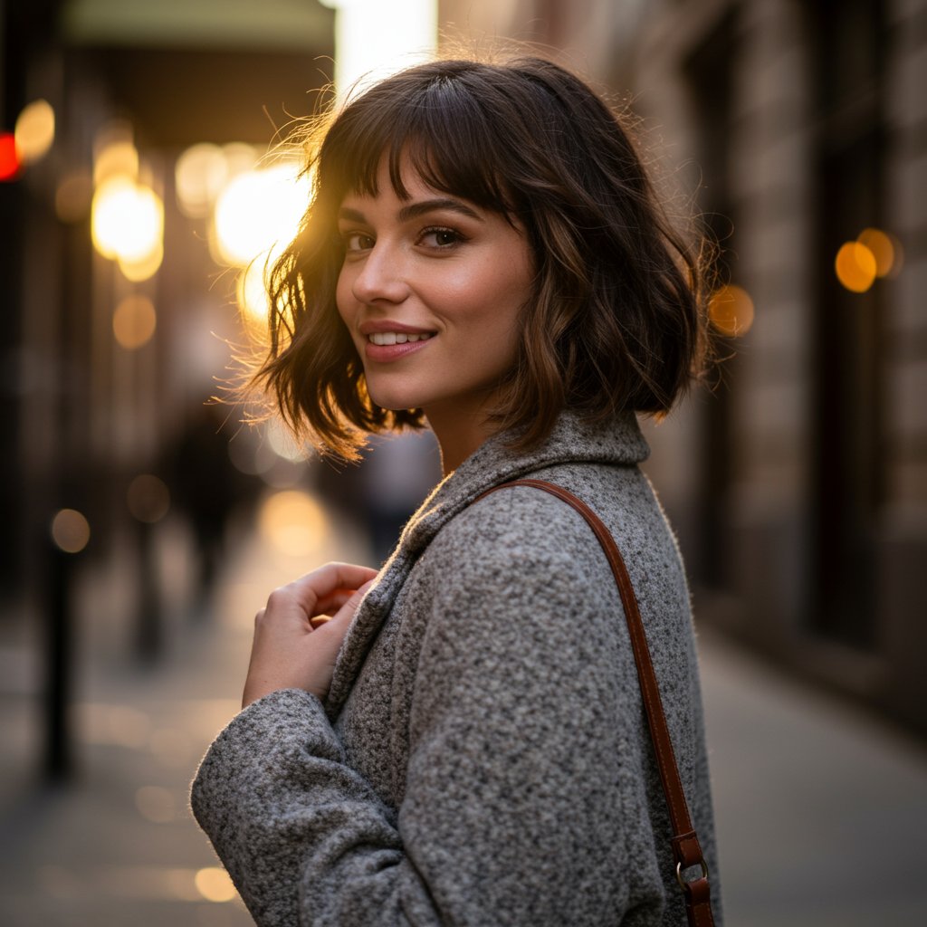 Woman-With-Modern-Textured-French-Bob-Lifestyle