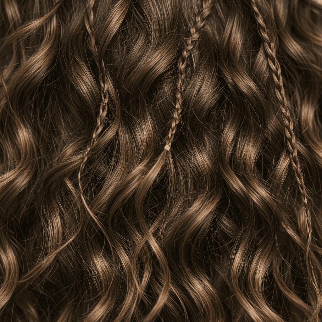 Close-up of mixed texture boho waves with braids