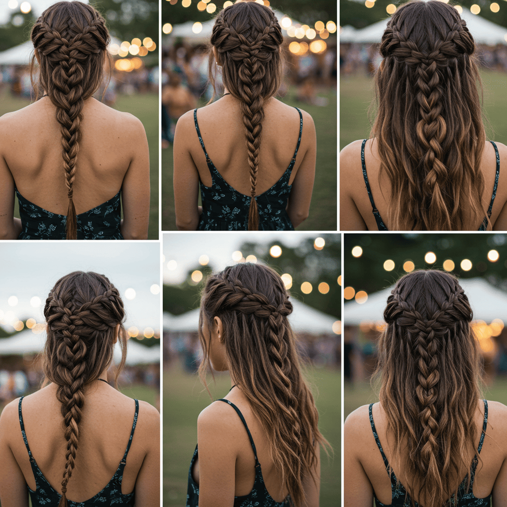 Various boho braid styles mixed with wavy hair