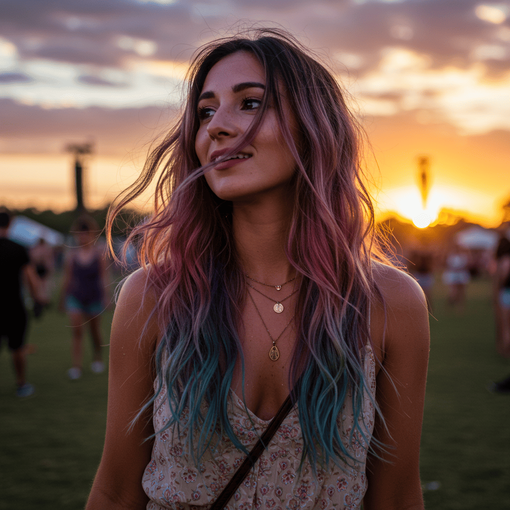 Boho waves with hidden rainbow colors underneath