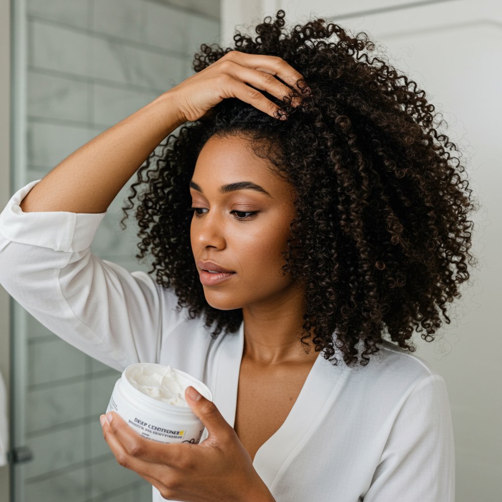 Woman Deep Conditioning Natural Hair