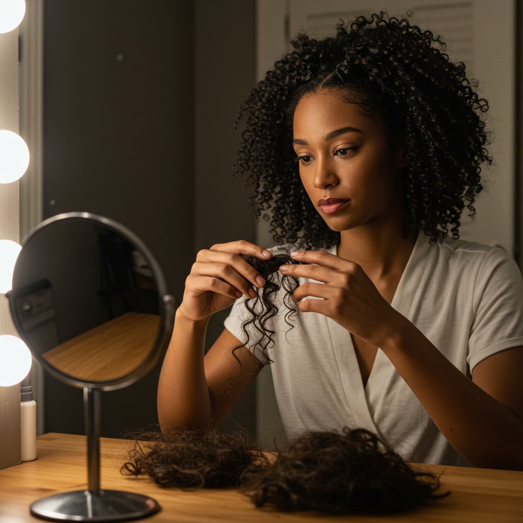 Woman Gently Detangling Hair After Braids