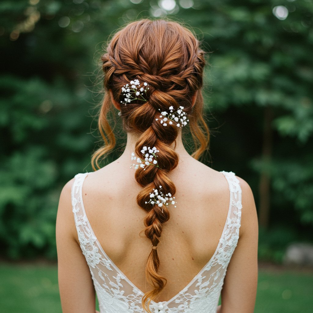Bride With Waterfall Braid And Flowers