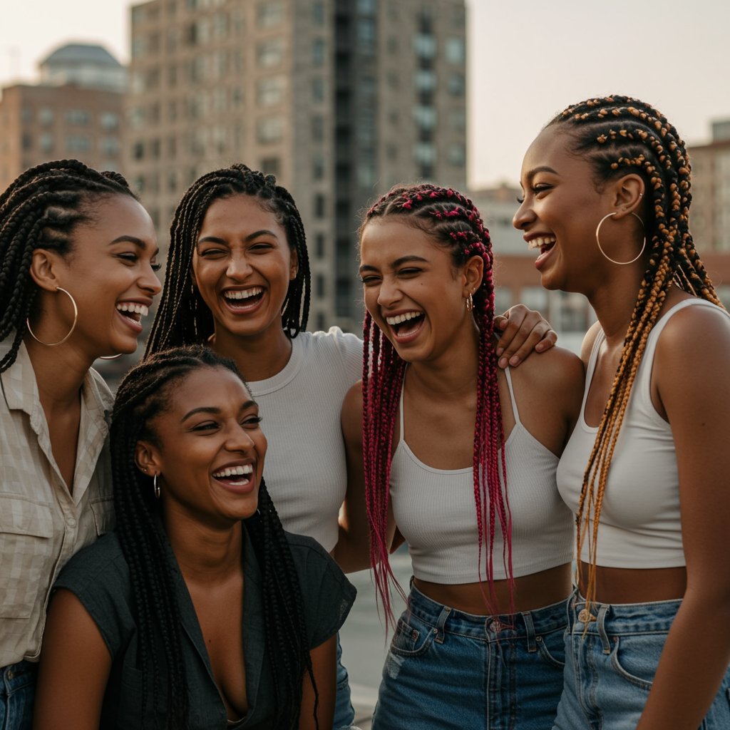 Diverse Group Of Friends With Braided Hairstyles
