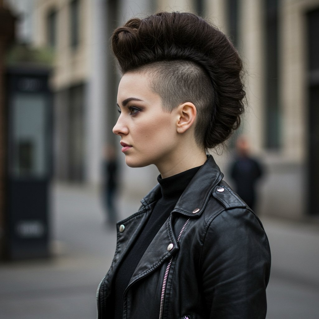 Stylish Woman With Mohawk Braid And Undercut