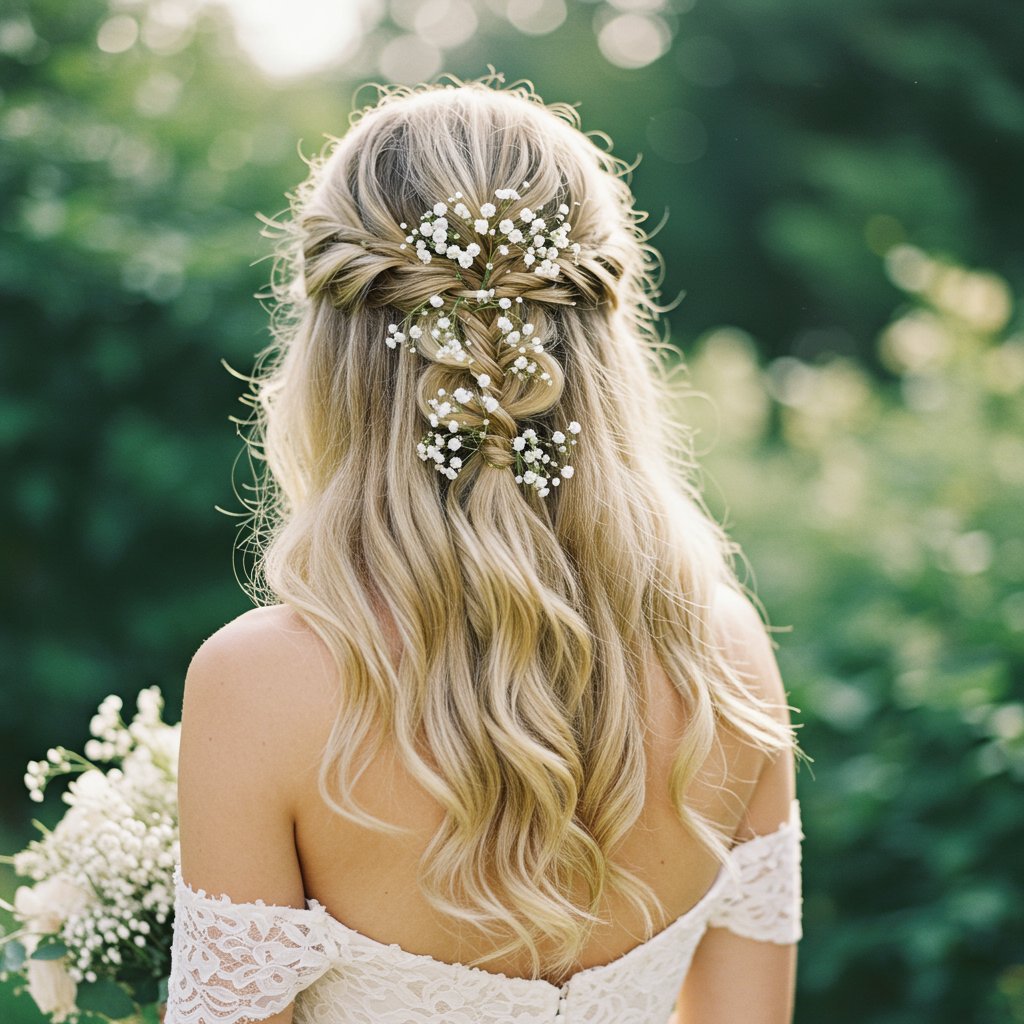 Bride With Waterfall Braid And Flowers