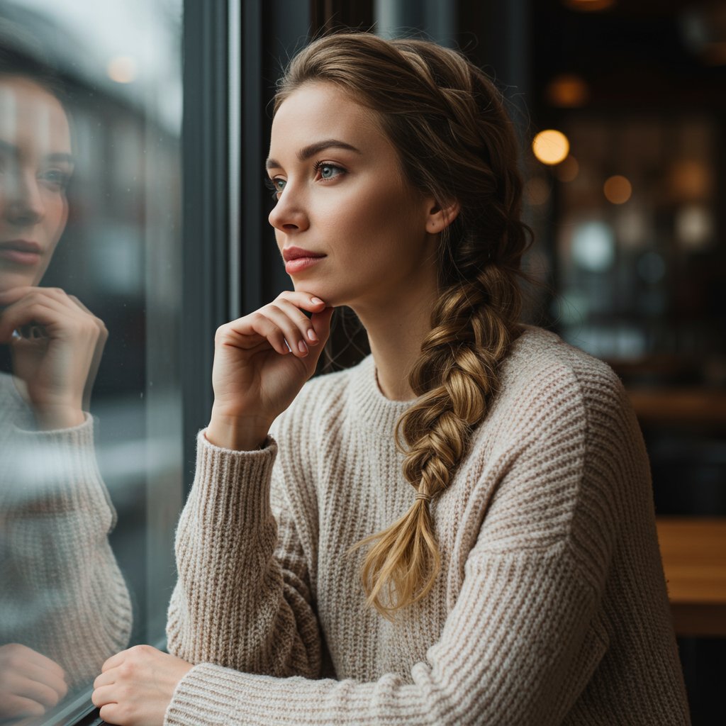 Woman With Effortless Side Braid In Cafe