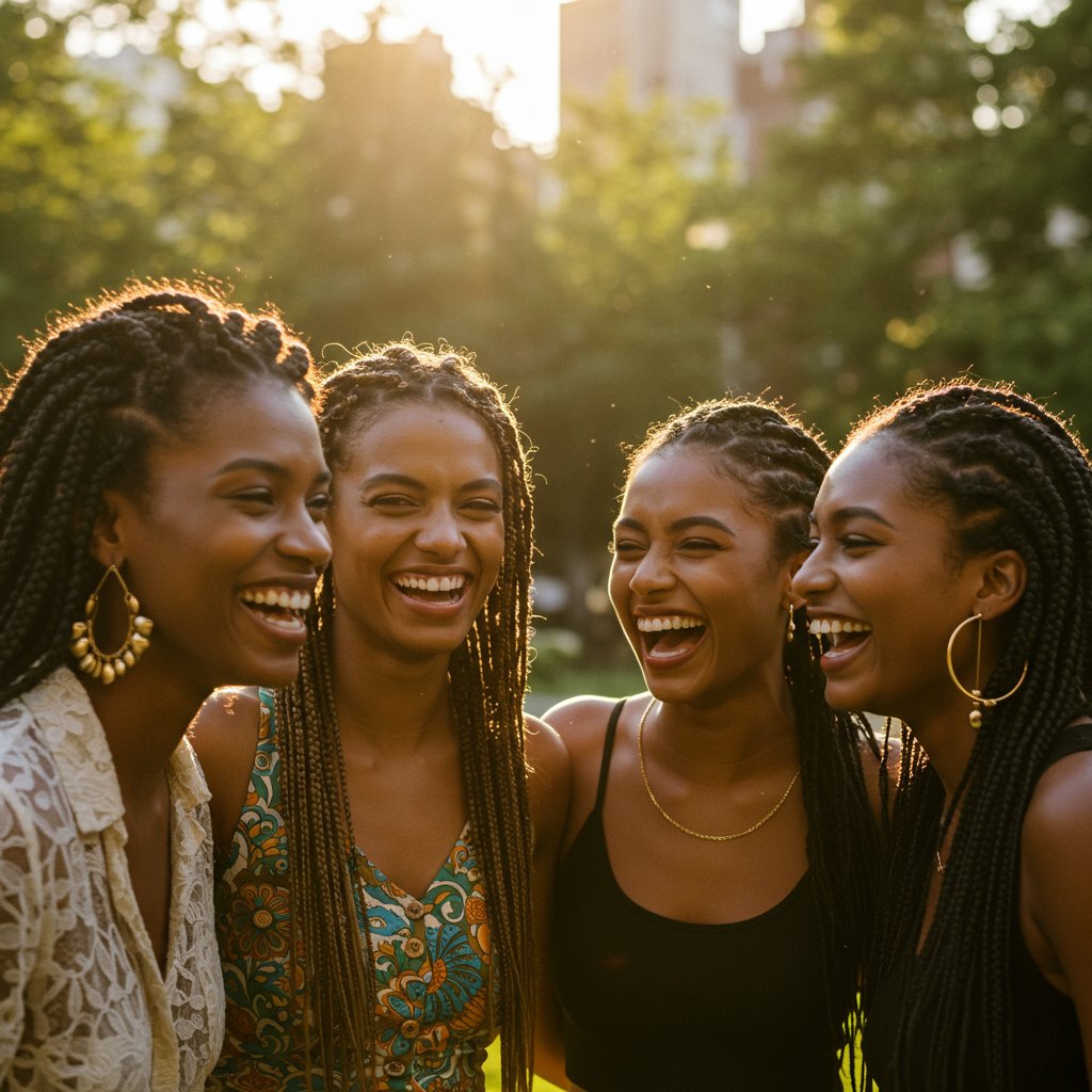 Diverse Women With Braids Laughing