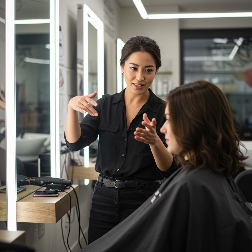 Hairstylist Consulting With Client