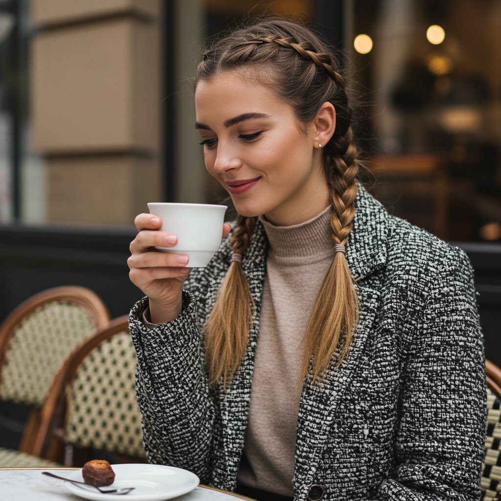 Woman With Accent Braids At Cafe