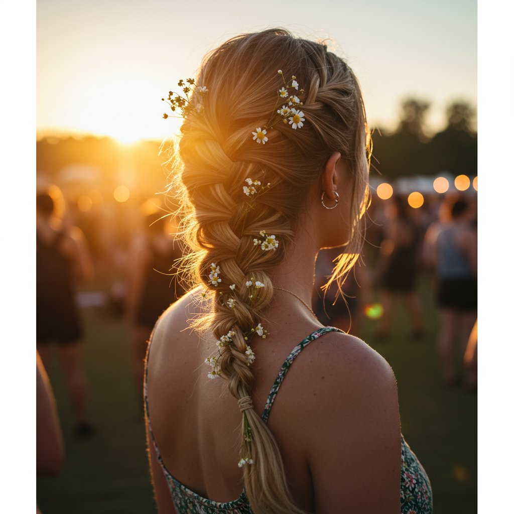 Woman With Fishtail Braid At Festival