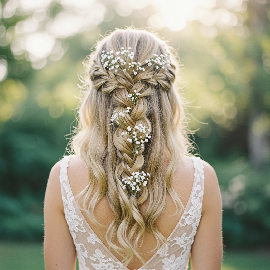 Bride-With-Romantic-Waterfall-Braid-And-Flowers