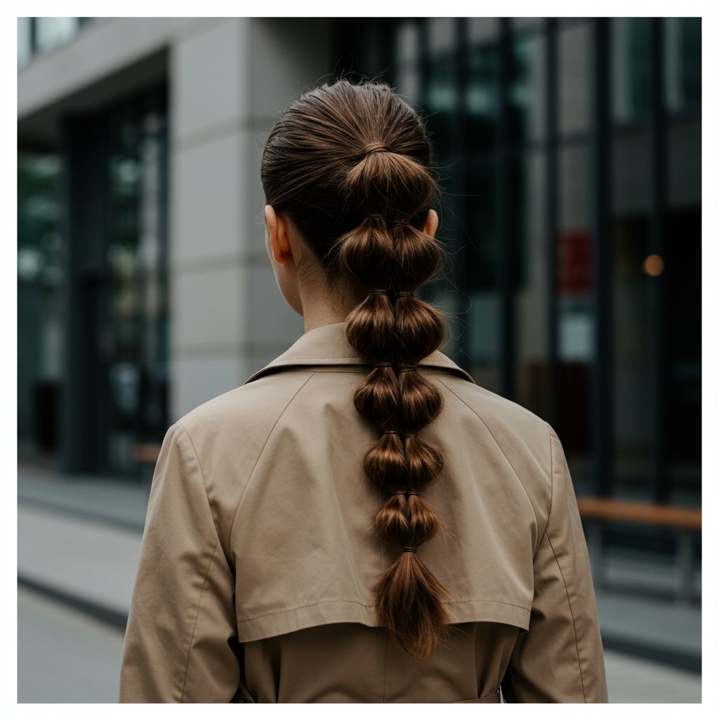 Chic Woman With Bubble Braid In City