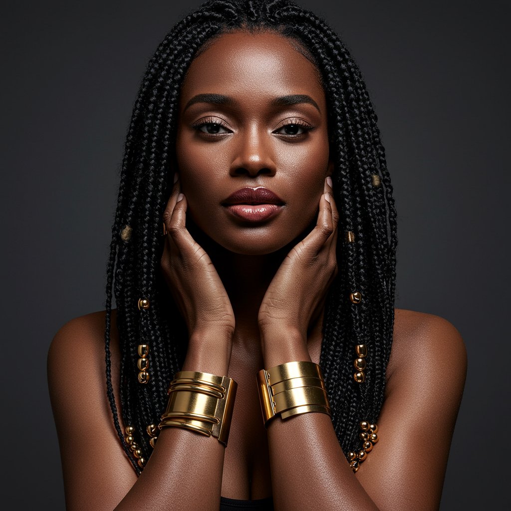 Portrait Of Woman With Intricate Box Braids