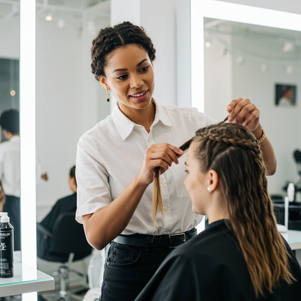 Stylist Consulting With Client About Braids
