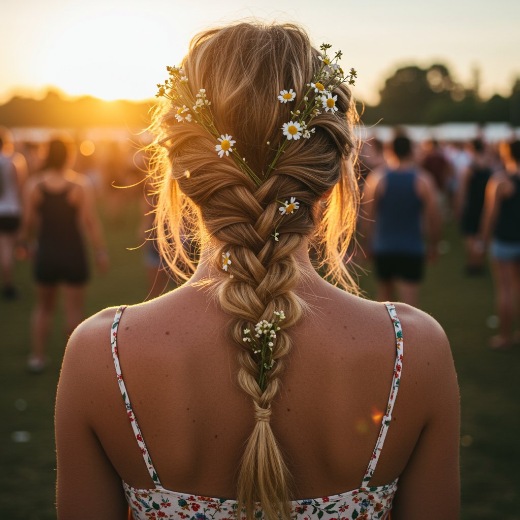 Woman With Fishtail Braid At Festival