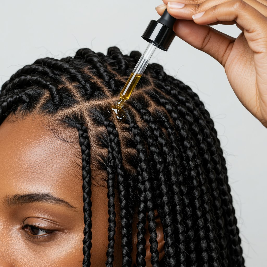Woman-Applying-Scalp-Oil-To-Braids