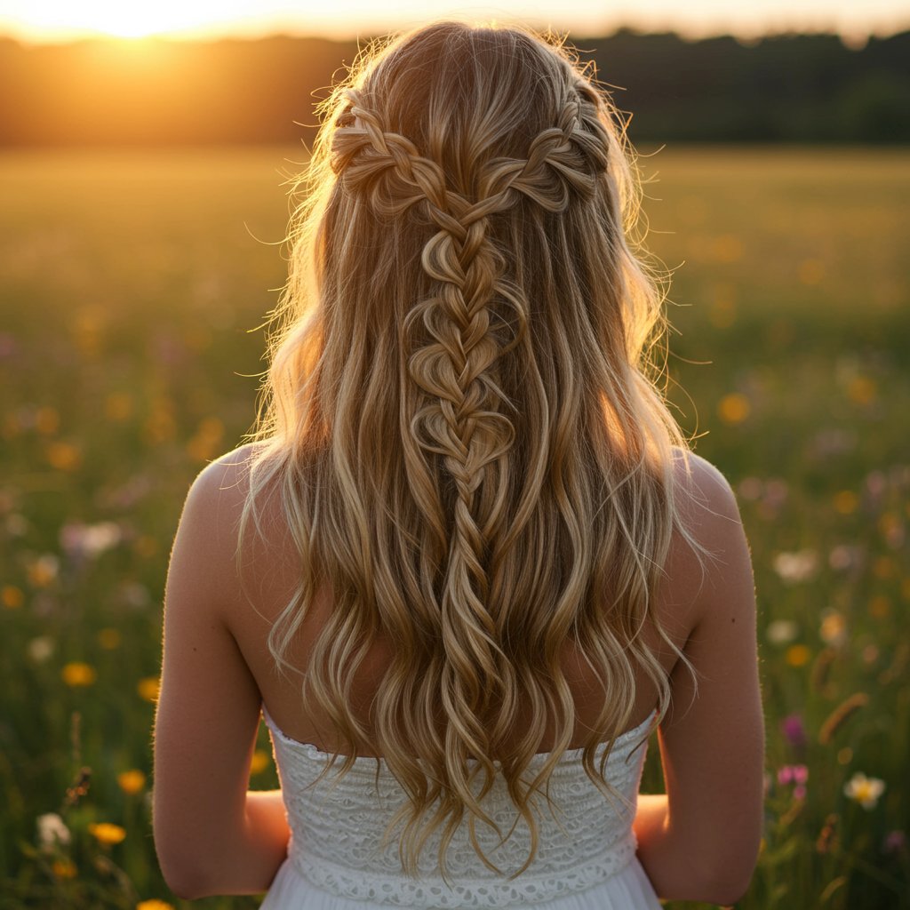 Woman-With-Bohemian-Waterfall-Braid-At-Sunset