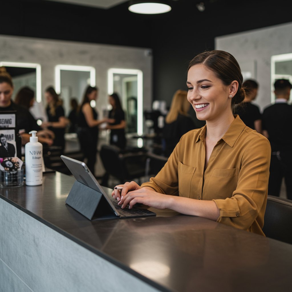 Receptionist Engaging On Tablet
