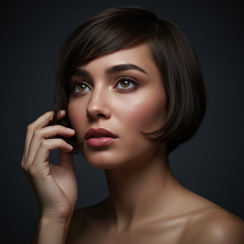 Thoughtful Woman Touching Her Butterfly Haircut
