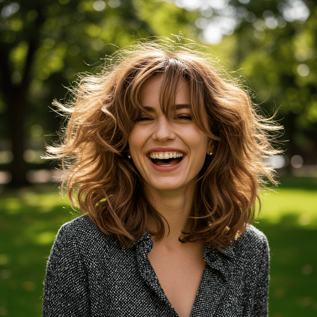 Woman With Butterfly Cut In Motion