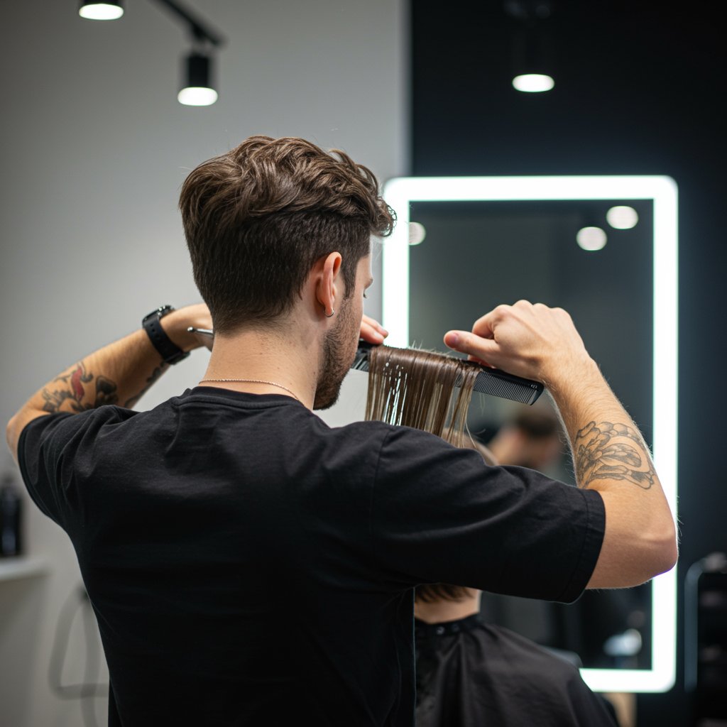 Stylist Cutting Butterfly Haircut