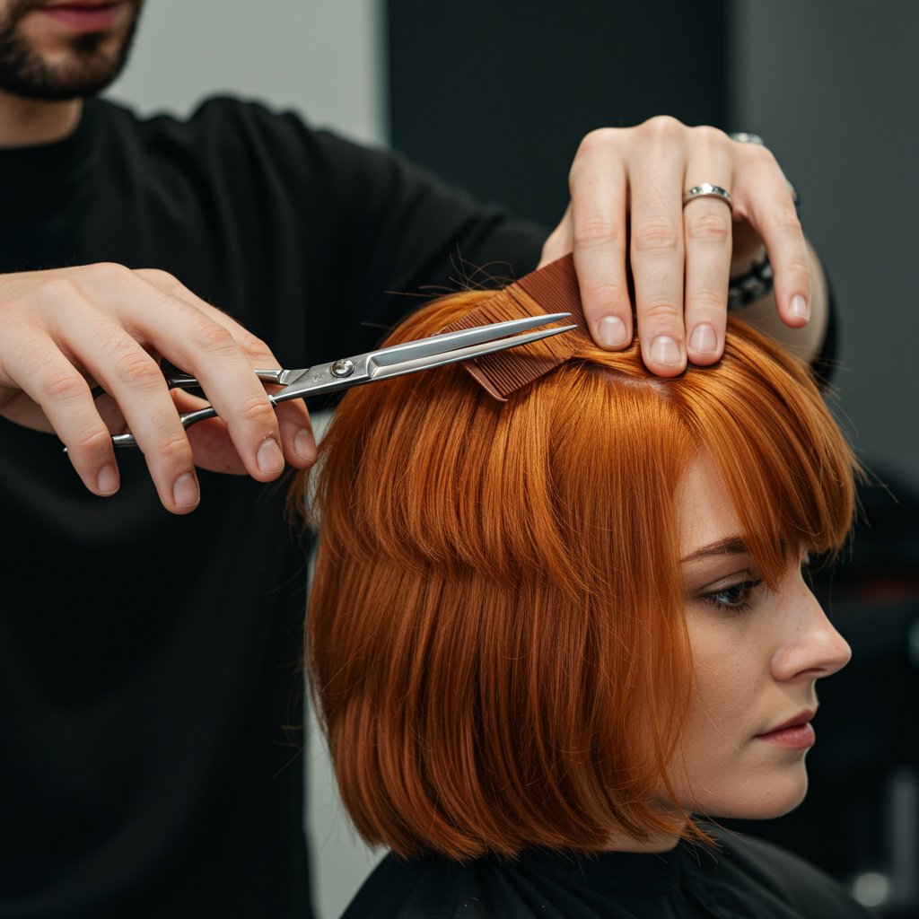 Stylist Cutting Face Framing Layers