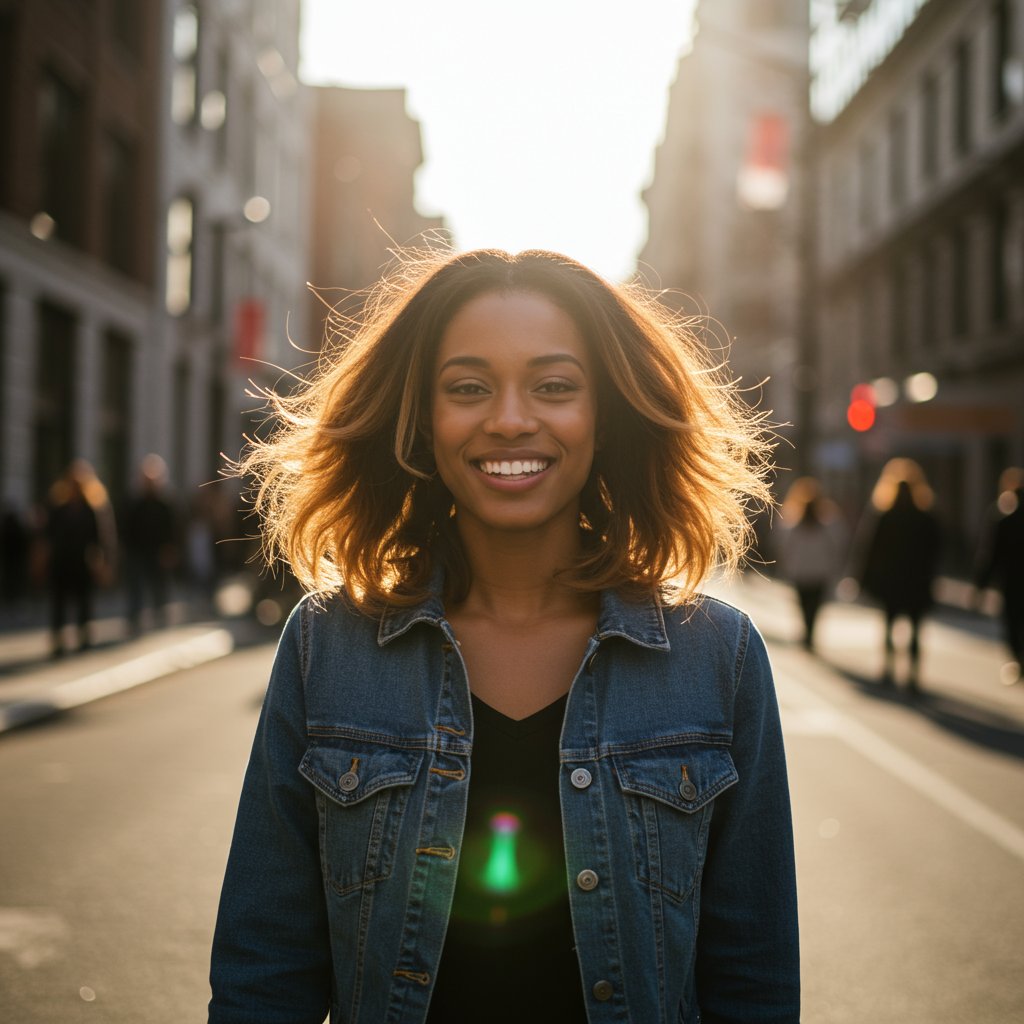 Joyful-Woman-With-Butterfly-Cut-Walking-In-City