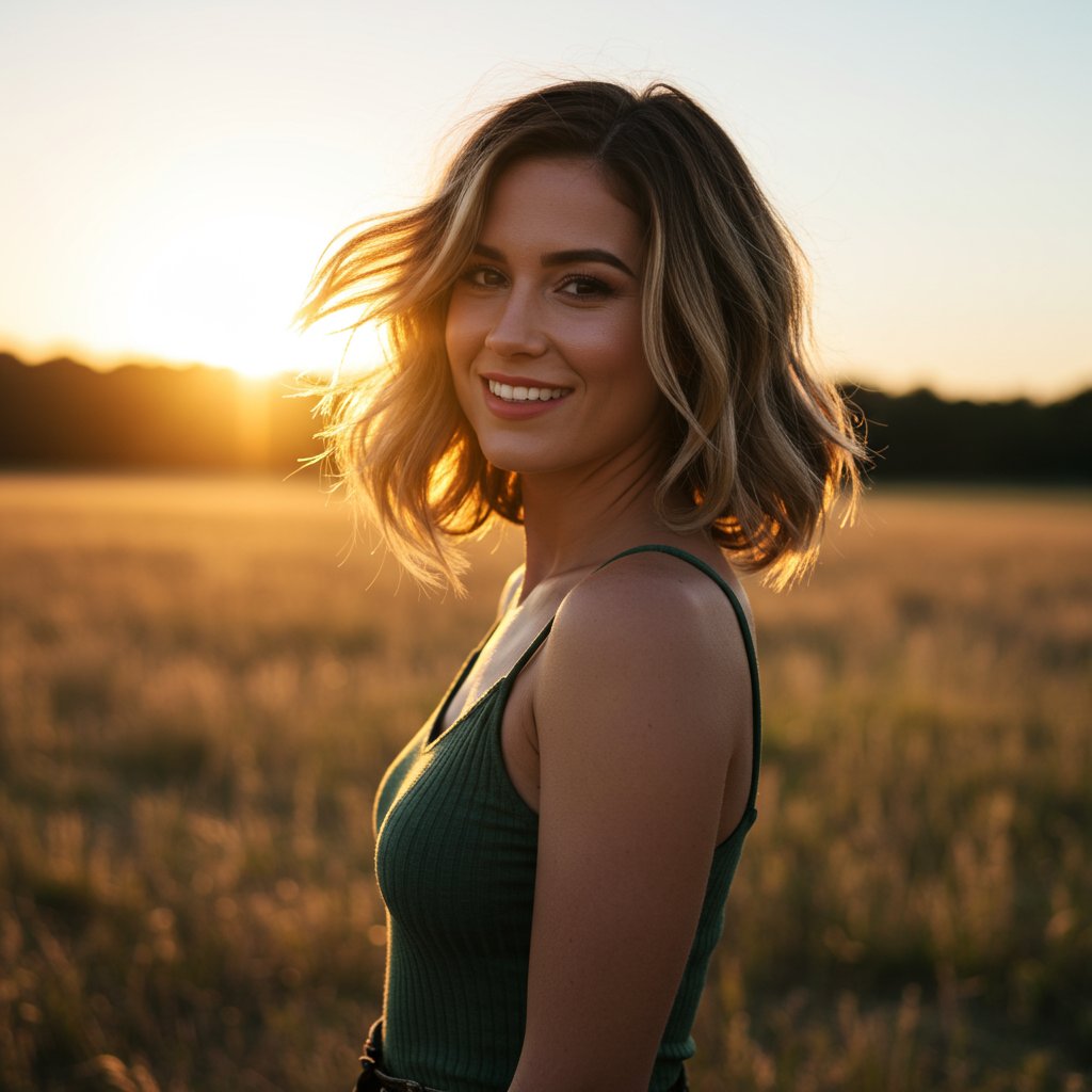Confident Woman Butterfly Haircut Outdoors