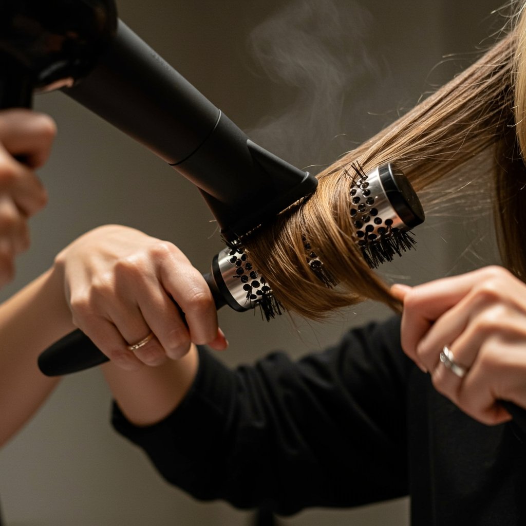 Woman-Using-Round-Brush-For-Blowout