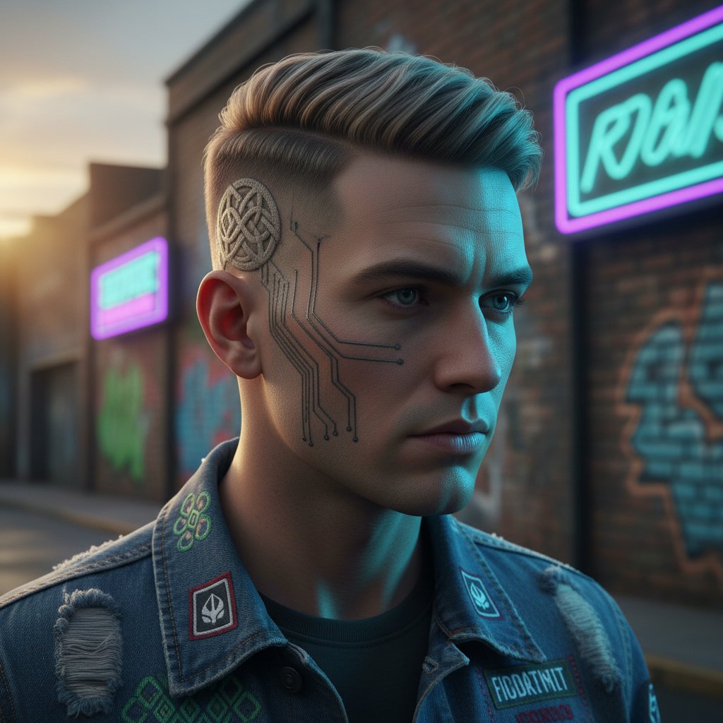 Buzz Cut with Side Part Etching